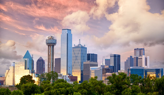 Dallas, Texas Skyline at Sunset Panoramic view of the Dallas, Texas skyline at sunset