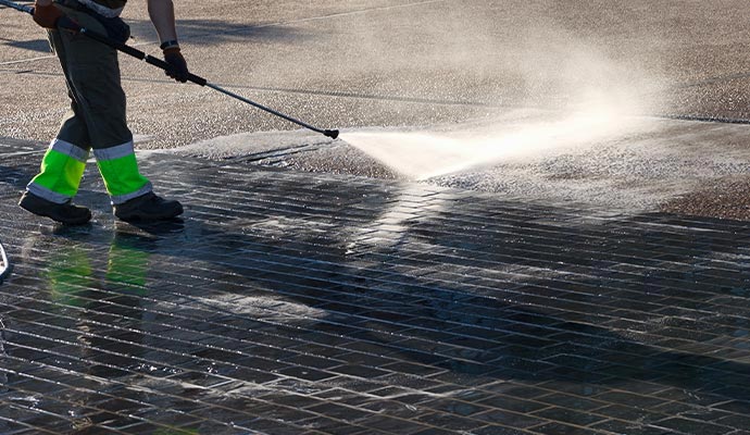 Power washing service Power washing a concrete road surface